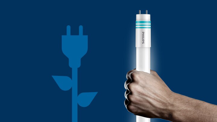 A mix between a flower and a charger icon and a hand holding an LED tube