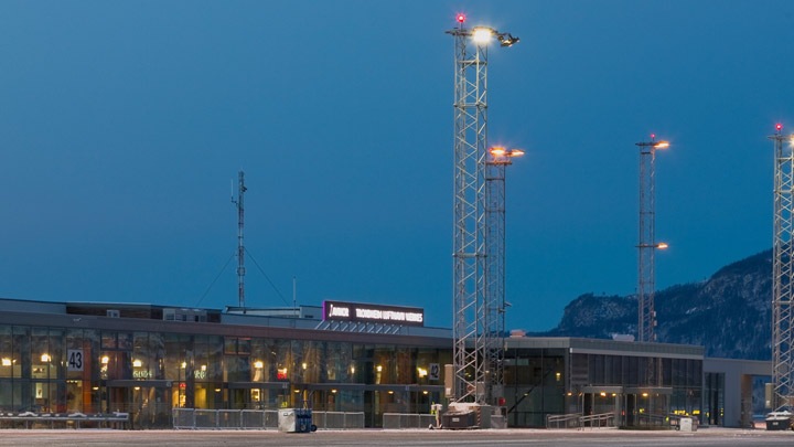 Airside of terminal with bright LED lighting for safety