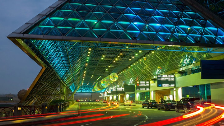 Beautiful and brightly lit entrance to airport