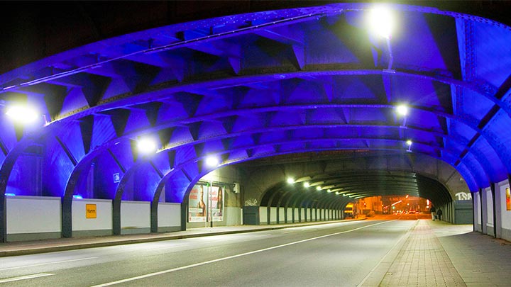 A beautifully lit tunnel facade